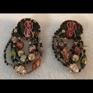 VTG Funky Black Handmade ? Beaded Dangle Earrings